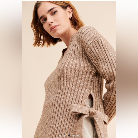 Free People ribbed knit side tie sweater taupe size small - Picture 2 of 3
